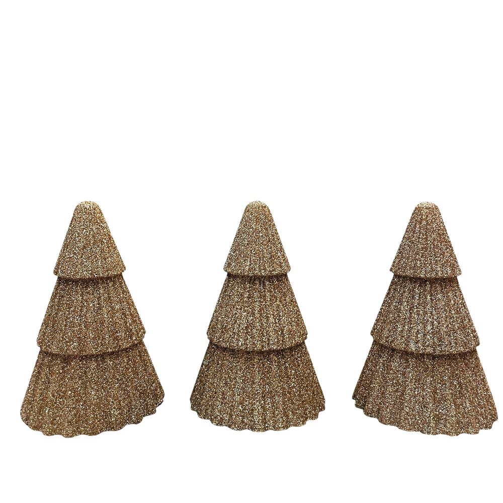 Gold Glitter Christmas Tree LED Wax Candles Set of 3 Holiday Glam New